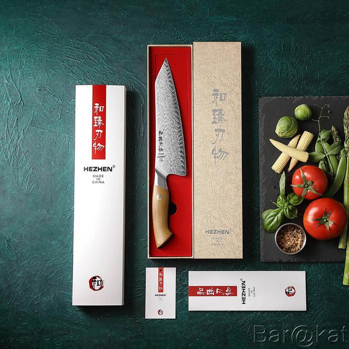 HEZHEN Elegant Series 8.5" Chef Knife 67-Layer Damascus Steel & Linen Micarta Handle