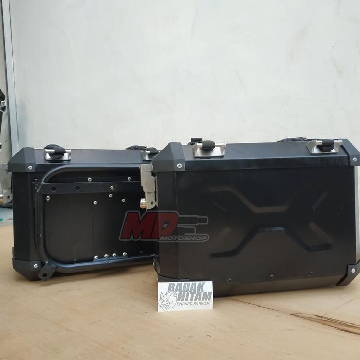 Side - Box Samping Motor Badak Hitam Alumunium Pannier 24liter - Hitam