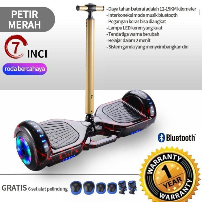 Heartbeat Hoverboard Anak, Smart Hoverboard 7 Inci, Skuter Listrik, - merah+pegangan