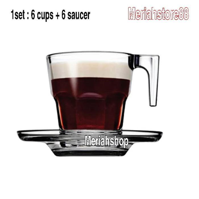 Gelas Cangkir Tatakan 6set Kopi Espresso Coffee Kaca Bening cafe