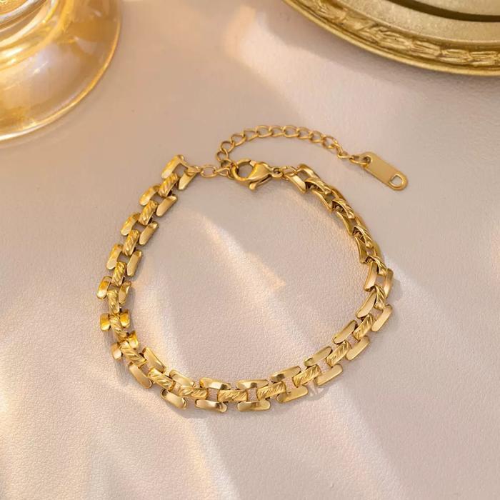 G393 Gelang Titanium Wanita Korean Style Enam Lapis Pelapisan Emas 18Kgp Gelang Liontin Polos Rantai