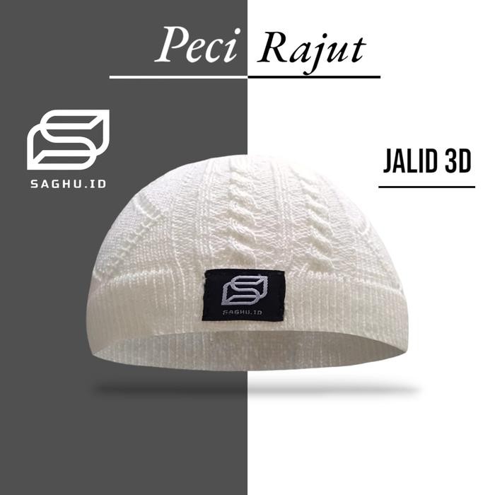 ORIGINAL Peci Jalid3D Rajut Handmade Tebal Beanie Pria dewasa saghu.id Muslim Kopiah Songkok Motif