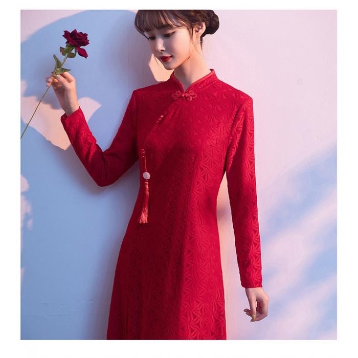 dress pesta merah wanita korea import D6549 e/ dress cheongsam import / dress sangjit