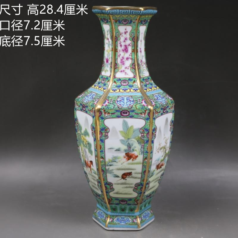 Hexagonal Ceramic Vase for Home Decor, Antique Porcelain Collection, Zodiac Painting in Qianlong Yea