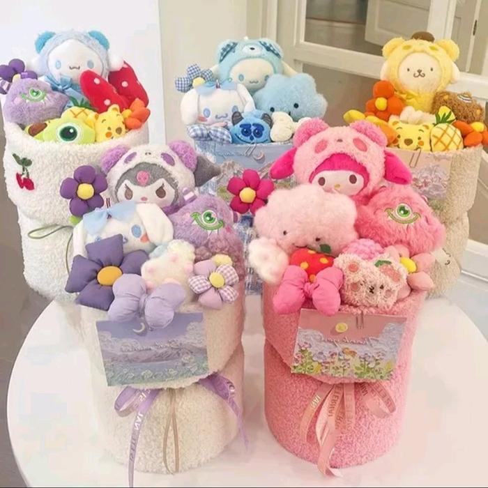 STOK TERBATAS  BONEKA BUKET BONEKA BOUQUET DOLL CINAMONROLL LOTSO MELODY KUROMI 40 CM FREE