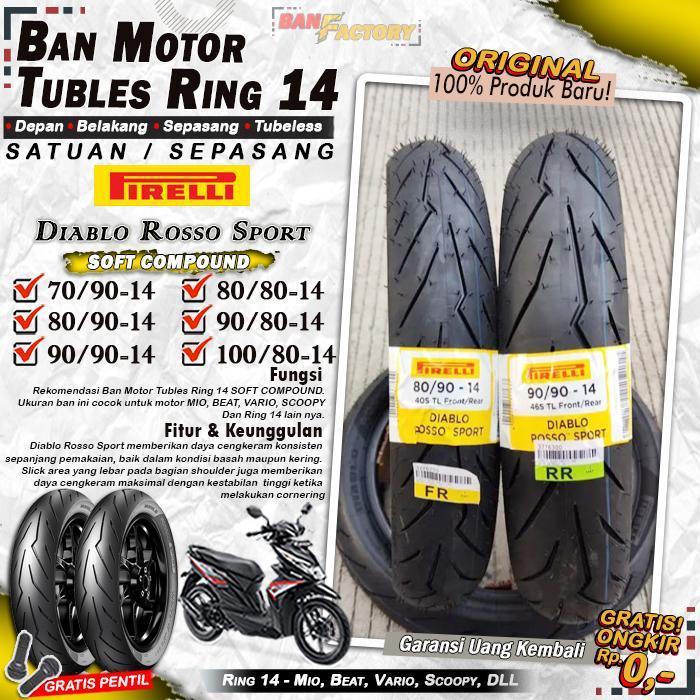 [SEPASANG] Ban Motor Beat Pirelli Diablo Rosso Sport Ring 14 Tubles Ban Motor Tubeless Mio Beat