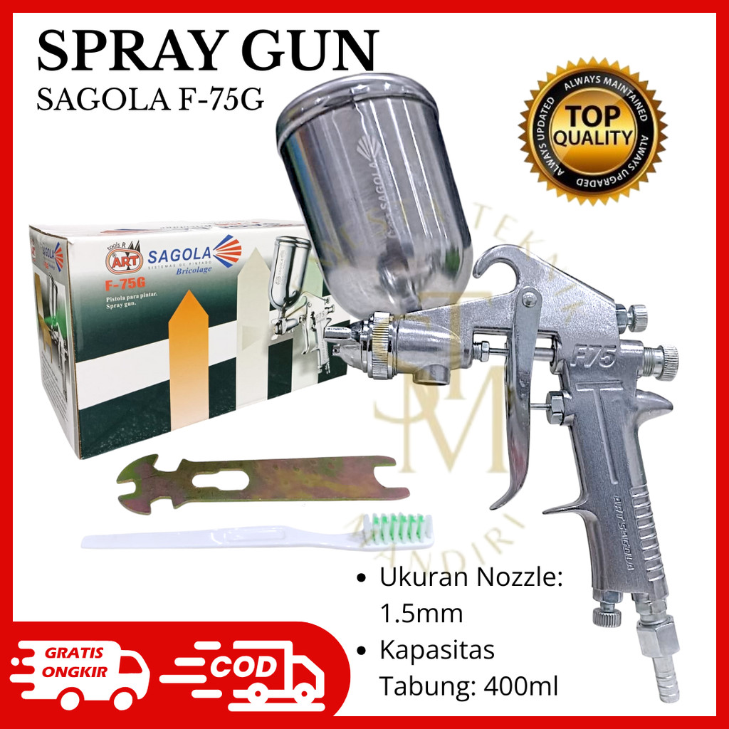 READY SAGOLA F-75G Spray Gun Alat Semprot Spet Cat Full Set Tabung Atas Cup 400CC - Spray Gun F75