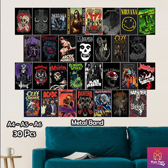 POSTER AESTHETIC MOTIF METAL BAND 50 PCS / POSTER DINDING AESTHETIC / POSTER A6 A5 A4 / POSTER