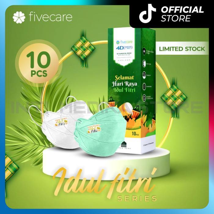 FIVECARE - Masker 4D Surgical 4 Ply Edisi IDUL FITRI Masker Medis Hijau