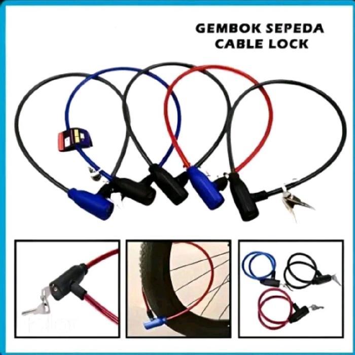 KUNCI GEMBOK SEPEDA MOTOR HELM MODEL PENTOL SELING BAJA 65CM DENGAN 2 ANAK KUNCI - KARET