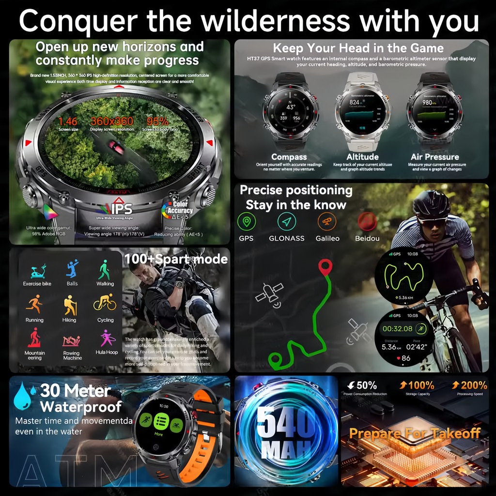 T-Rex 3 Pro Military Grade AGPS Smart Watch 5ATM Waterproof Dual-band GNSS Compass Altimeter AMOLED