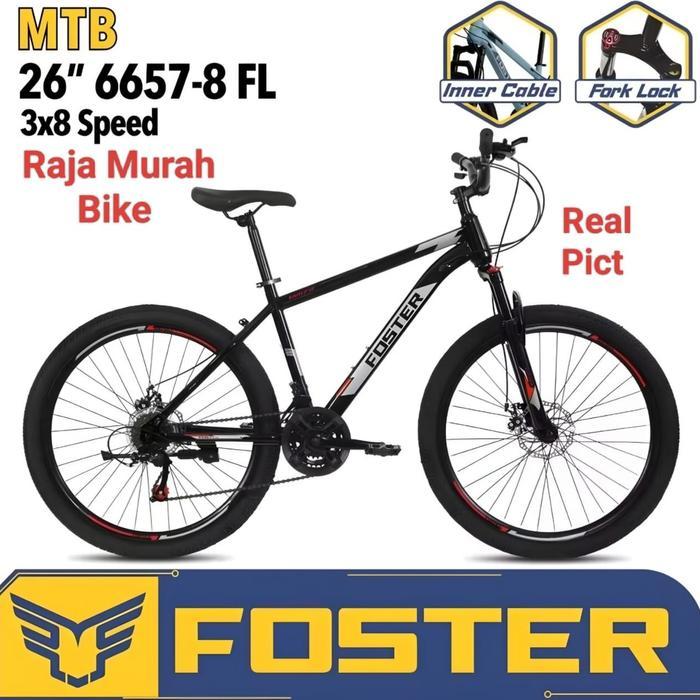 sepeda gunung mtb 26 inch foster 6657-8 fl sepeda gunung foster pacific bike - Black