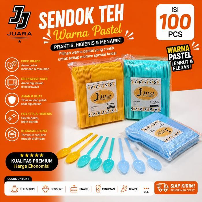 Sendok Teh JJ Juara Warna / Gagang Besar / Sendok Puding 100pcs Per Pack Sendok Eskrim Besar Teh STG
