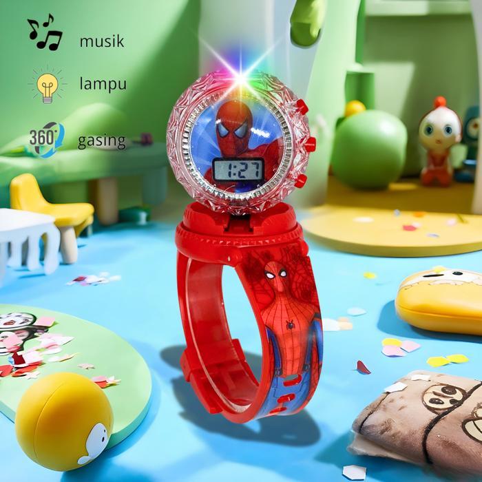 Jam Tangan Anak Digital Karakter Spiderman Ironman Spiderman Lampu Nyala, Putar Gasing & Main Musik 