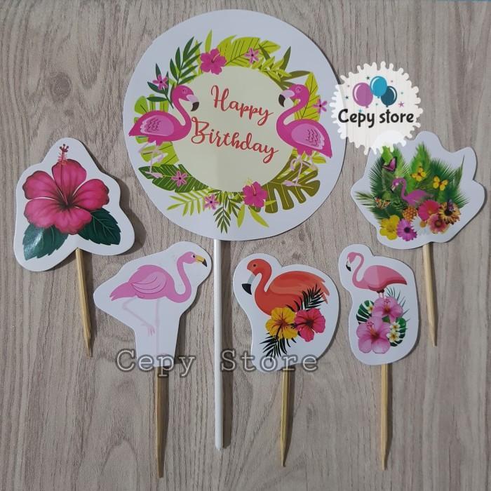 Cake Topper Happy Birthday / Cake Topper Flamingo/ Hiasan Kue Flamingo