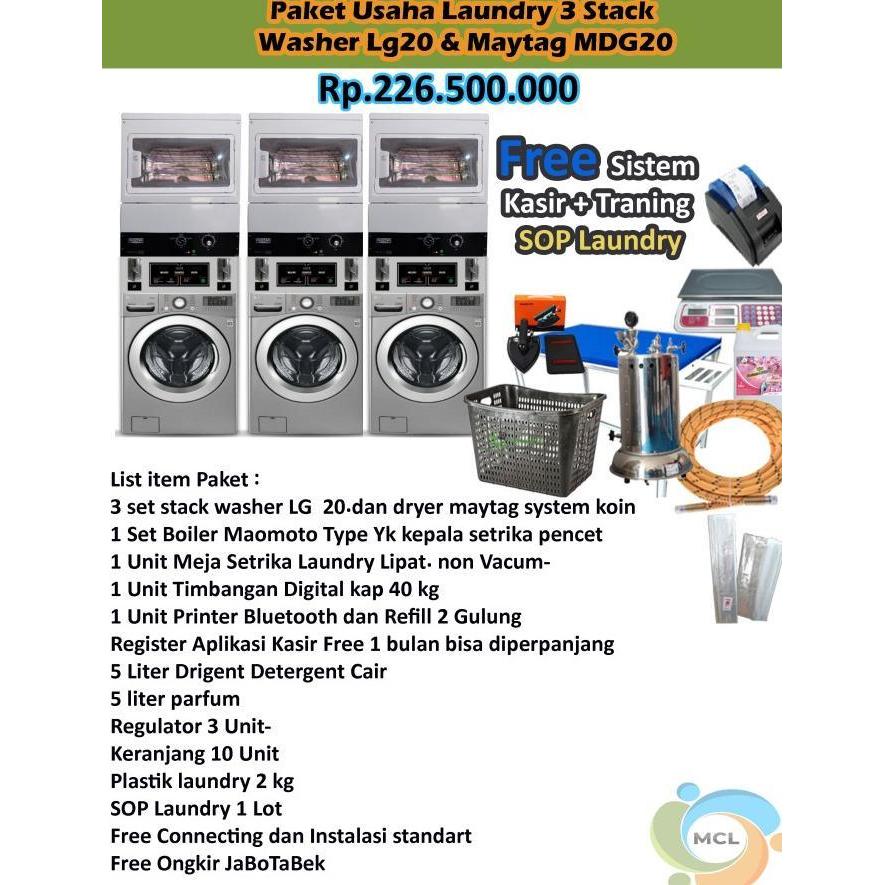 TERMURAH david PAKET LAUNDRY KOIN 3 SET MESIN CUCI LG 20 KG DAN MAYTAG