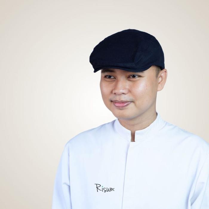 RISUM Flat Cap / Topi Flat / Topi Chef Hitam Hitam
