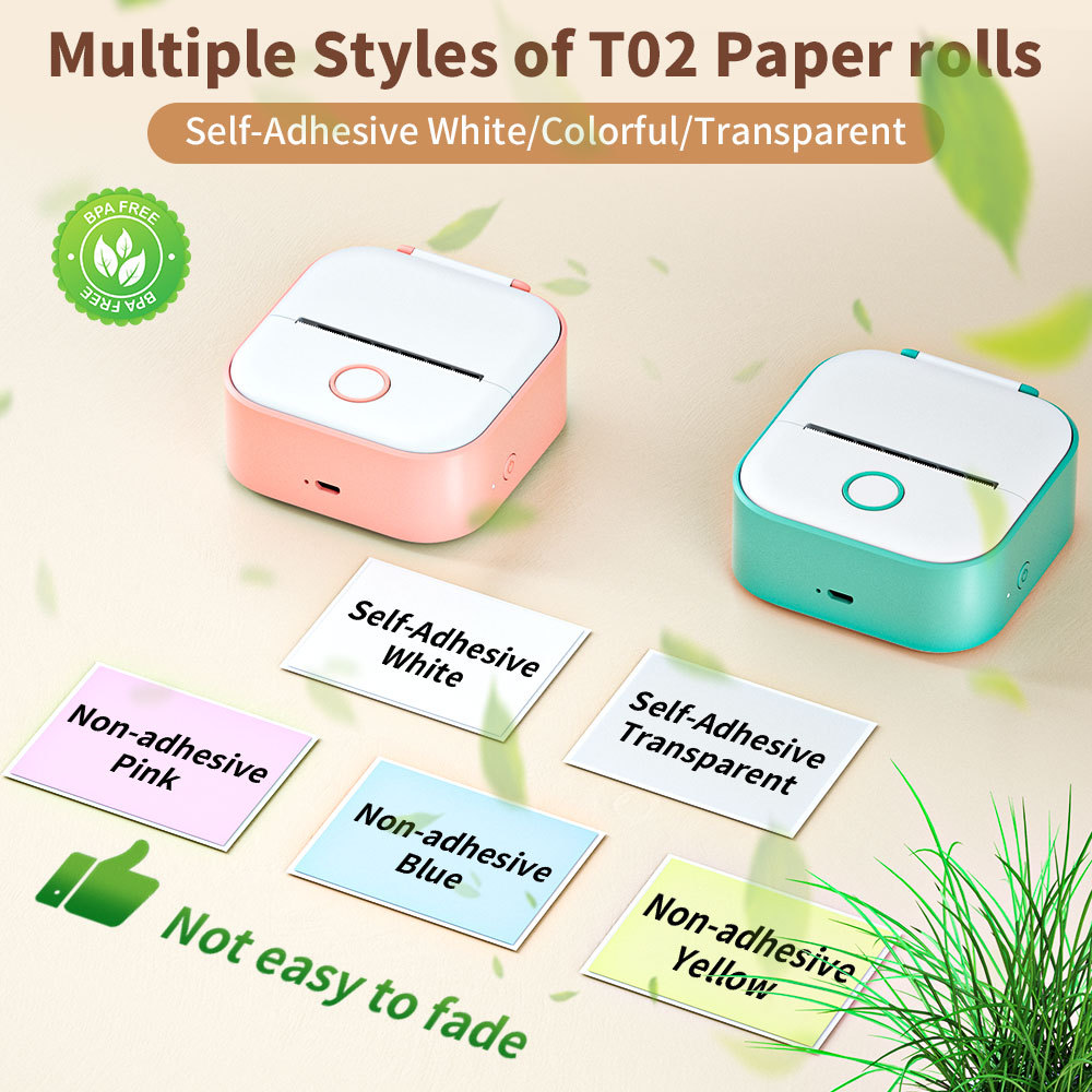 Phomemo T02 Mini Printer Portable Printer Thermal Printing Sticker Wireless Inkless Pocket Printer