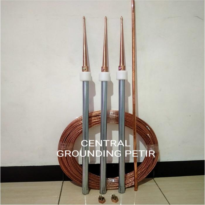 Penangkal Petir 3 Tombak Atas + 40M Kabel Anti Petir Tinggal Pasang