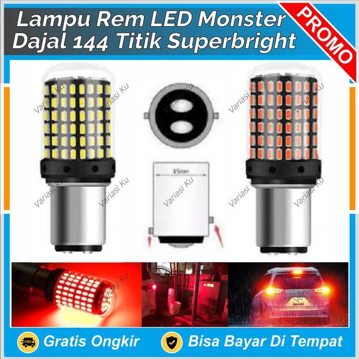 LAMPU STOP REM DAJJAL SUPER BRIGHT TERANG KEDIP FLASH 144 TITIK MATA LED BAY15D AGYA AVANZA INNOVA