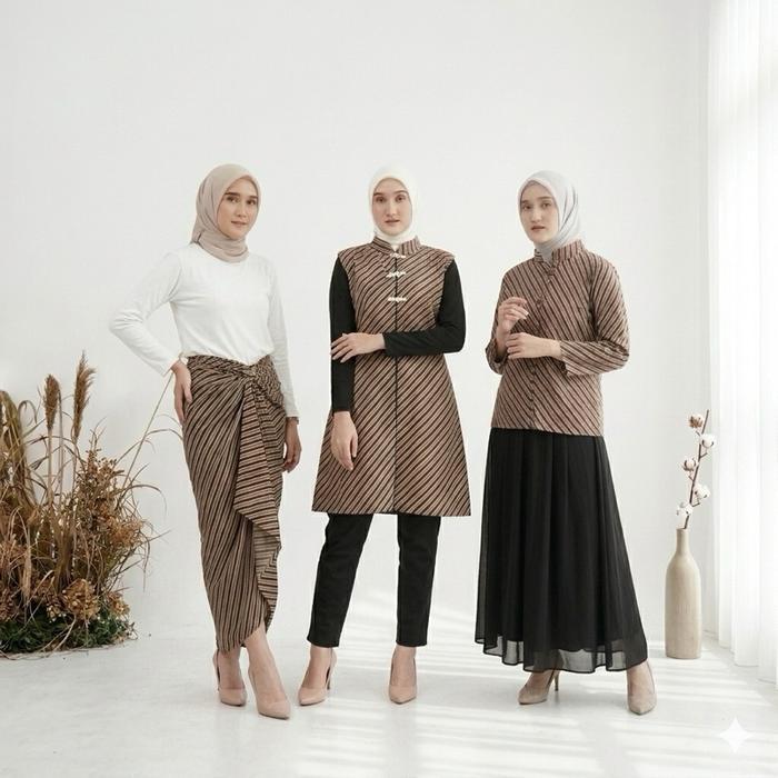 Lurik Series Long Vest Batik Outer Batik Wanita Modern Rok Lilit Batik Rok Kondangan Motif Lurik