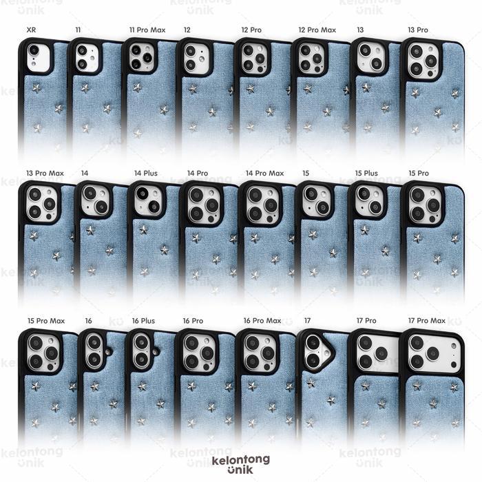 Flash Sale Free Strap Kelontong Unik Ruby Silver Star Rivet Jeans Denim Case - Hardcase Softcase/