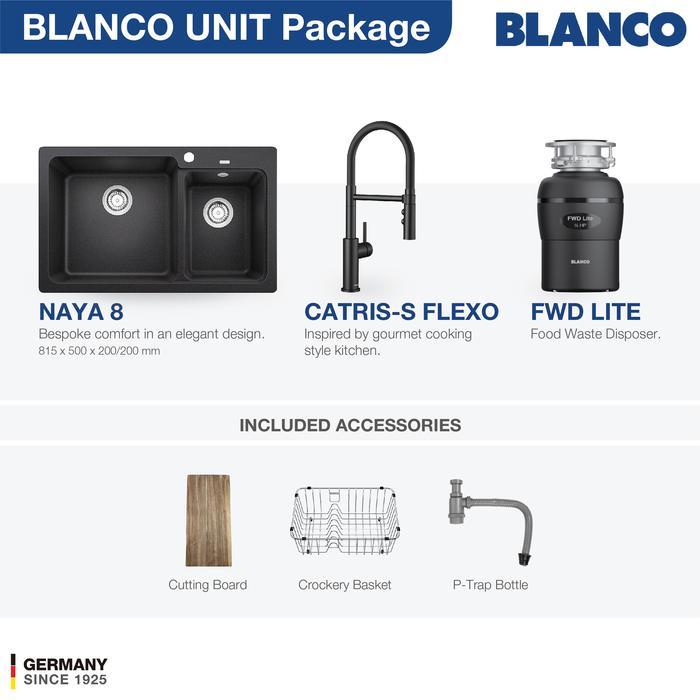 Kitchen Sink Bak Cuci Piring Granit 2 Lubang BLANCO Silgranit NAYA 8 Paket BLANCO UNIT dengan Keran