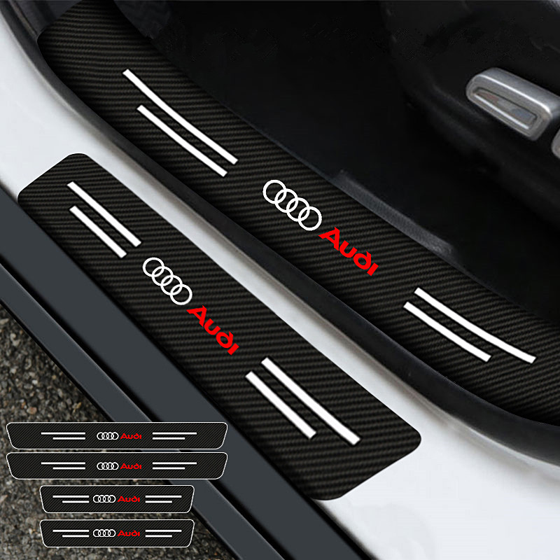 4pcs Carbon Fiber Car Emblem Welcome Pedal Protect Strip Sticker for Audi A3 8P A6 C5 A4 B6 B8 S4