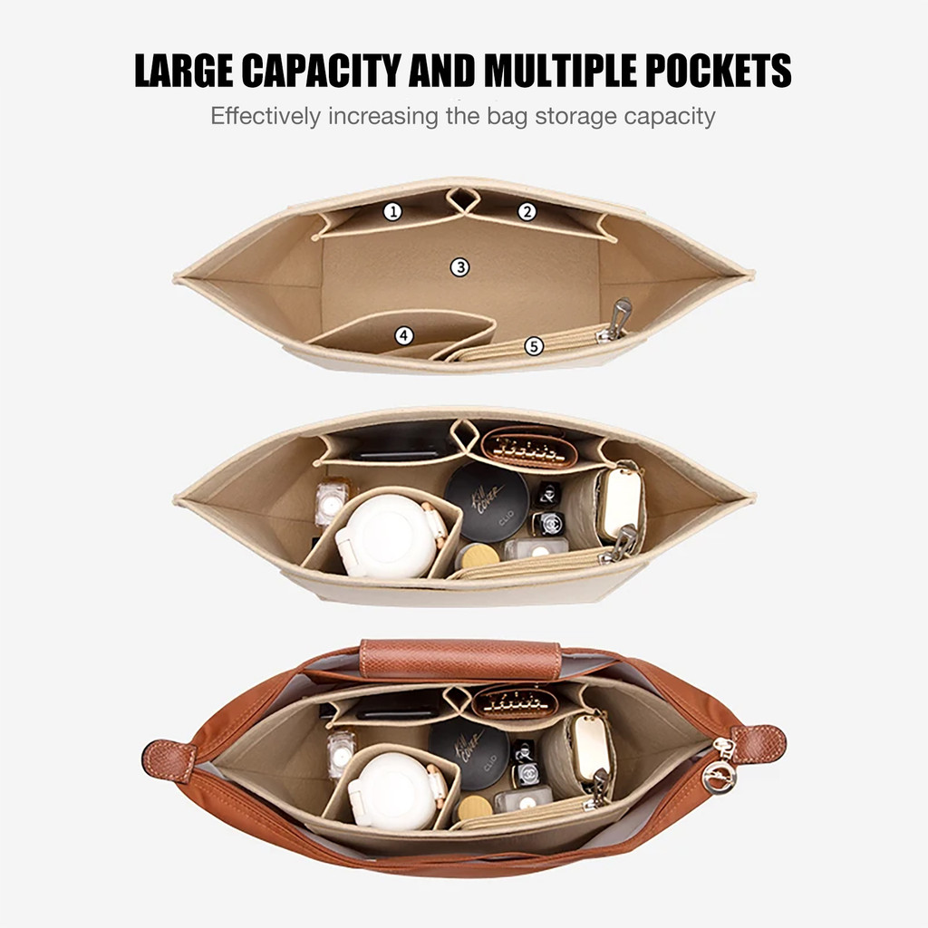 Felt Insert Bag Fits For Longhamp Handbag r Bag Felt loth Makeup Bag Support Travel Portable Insert