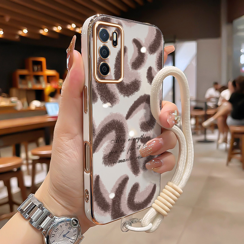 Casing HP Untuk OPPO A16 A16s A54s Case Motif Leopard Premium Kasing Free Tali Lanyard Cesing Elektr
