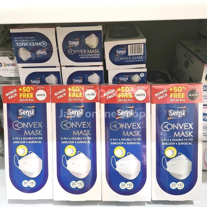 New Masker SENSI Convex 3D 4Ply Earloop, Masker 3D Sensi 4Ply, isi 20 pcs