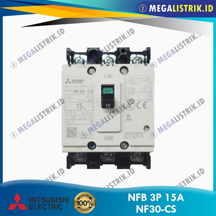 Mitsubishi MCCB 3P 15A NF30-CS / NFB / No Fuse Breaker NF30CS 15 Ampere
