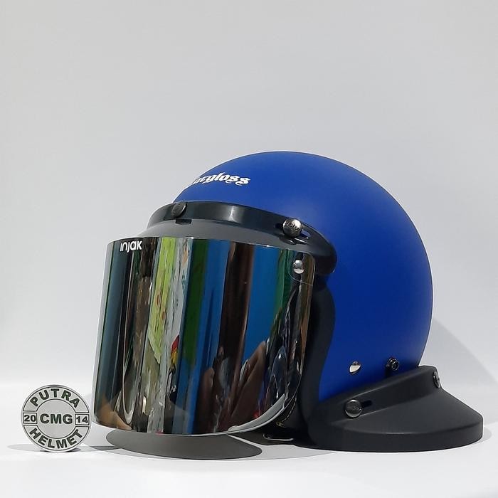 Paket Helm Cargloss Cfm Retro Police Blue Doff Biru Dof