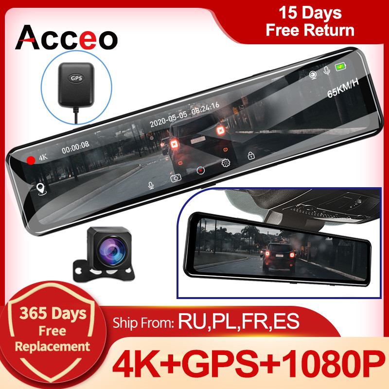 ACCEO 4K Car Dvr Mirror Dash Cam Dual Lens Touch Screen GPS
