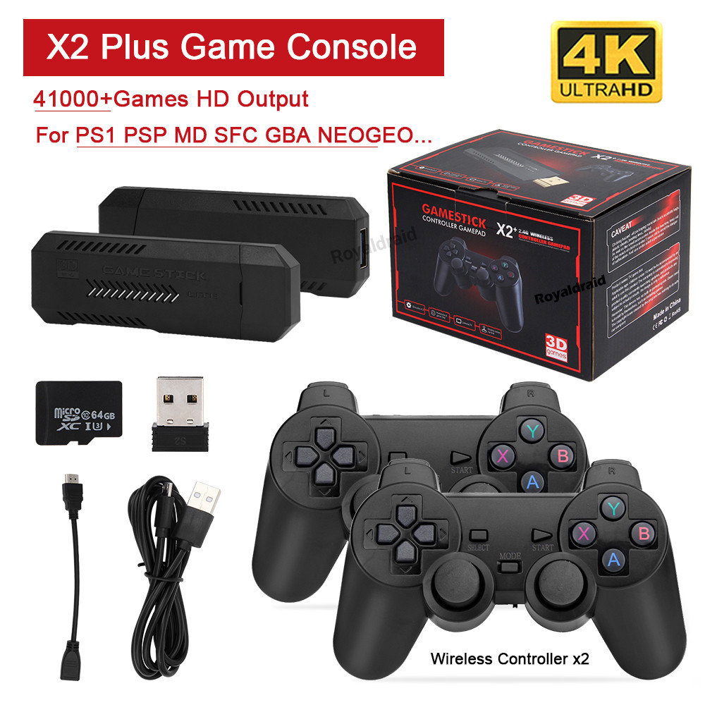 NEW Upgrade X2 PLUS Gamestick 3D Retro Video Game Console Wireless Controllers HDTV Out 40000 Games 