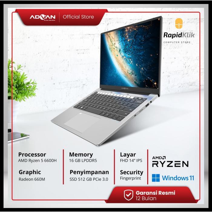 BARU LAPTOP ADVAN WORKPLUS RYZEN 5-6600H 16GB 512GB SSD WIN11 FHD IPS MURAH
