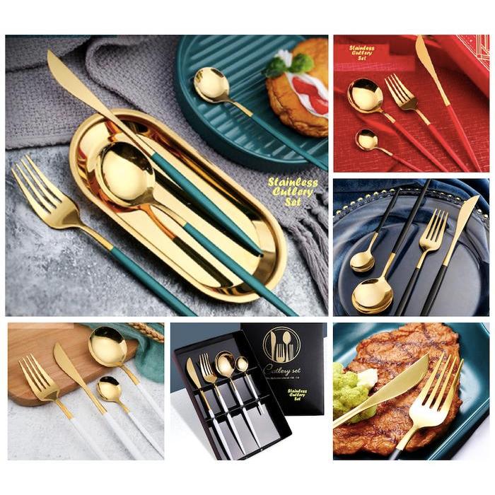 Stainless Cutlery Set Warna GOLD Set Alat Makan Mewah Elegan ada kotak