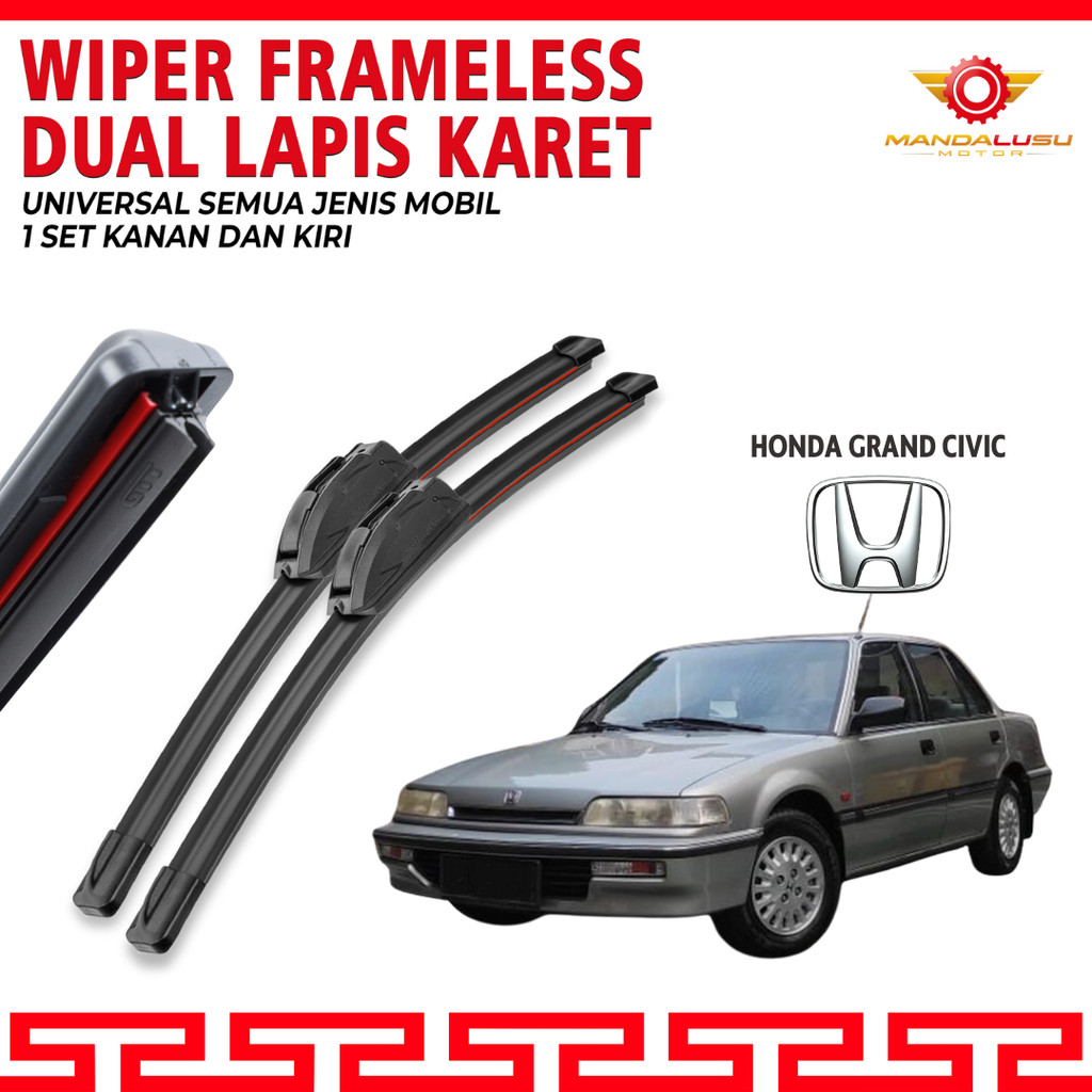 Wiper Blade Honda Grand Civic Double Karet Pembersih Kaca Depan Mobil 1 Set Kiri dan Kanan