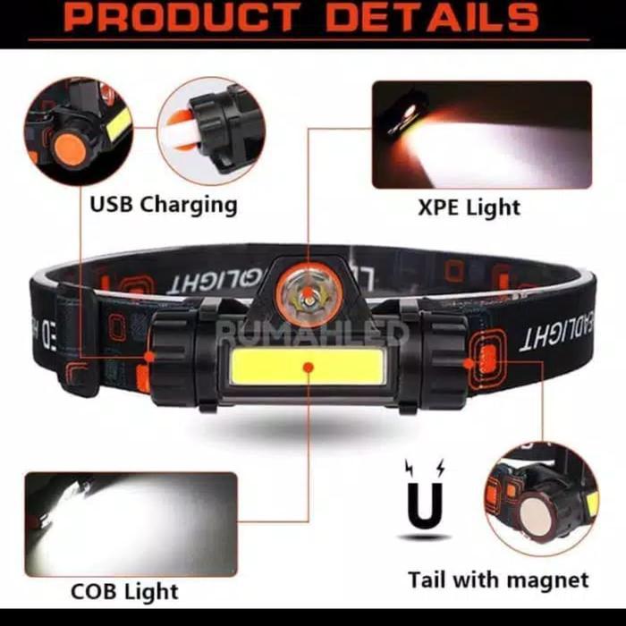 Senter kepala headlamp charger usb MS-1922