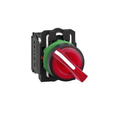 SE XB5AK124B5, ILLUMINATED SELECTOR SWITCH, HARMONY XB5, GREY PLASTIC, RED HANDLE, 22MM, 2 POSITIONS