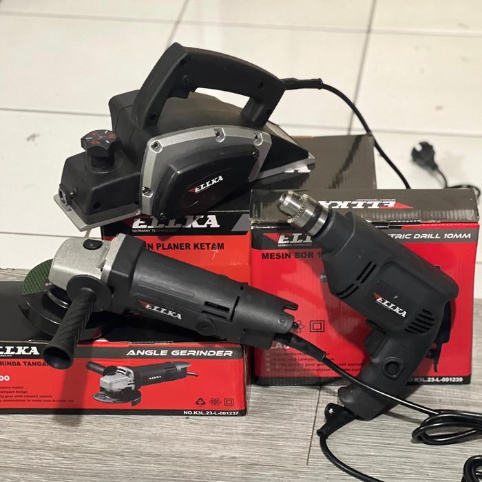 [ PAKET 3 ITEM TUKANG KAYU ] ELLKA Paket Mesin Tukang Kayu Lengkap - Mesin Gerinda 500W, Mesin Bor