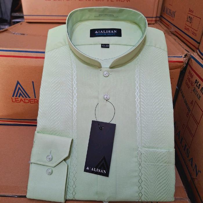 Promo Kemeja Koko Alisan Pria Lengan Panjang Kerah Shanghai Bordir Putih COD