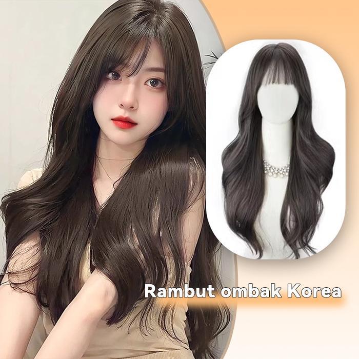 Wig bergelombang yang elegan/Alami/ Panjang Poni/rambut palsu/rambut palsu wanita/rambut palsu