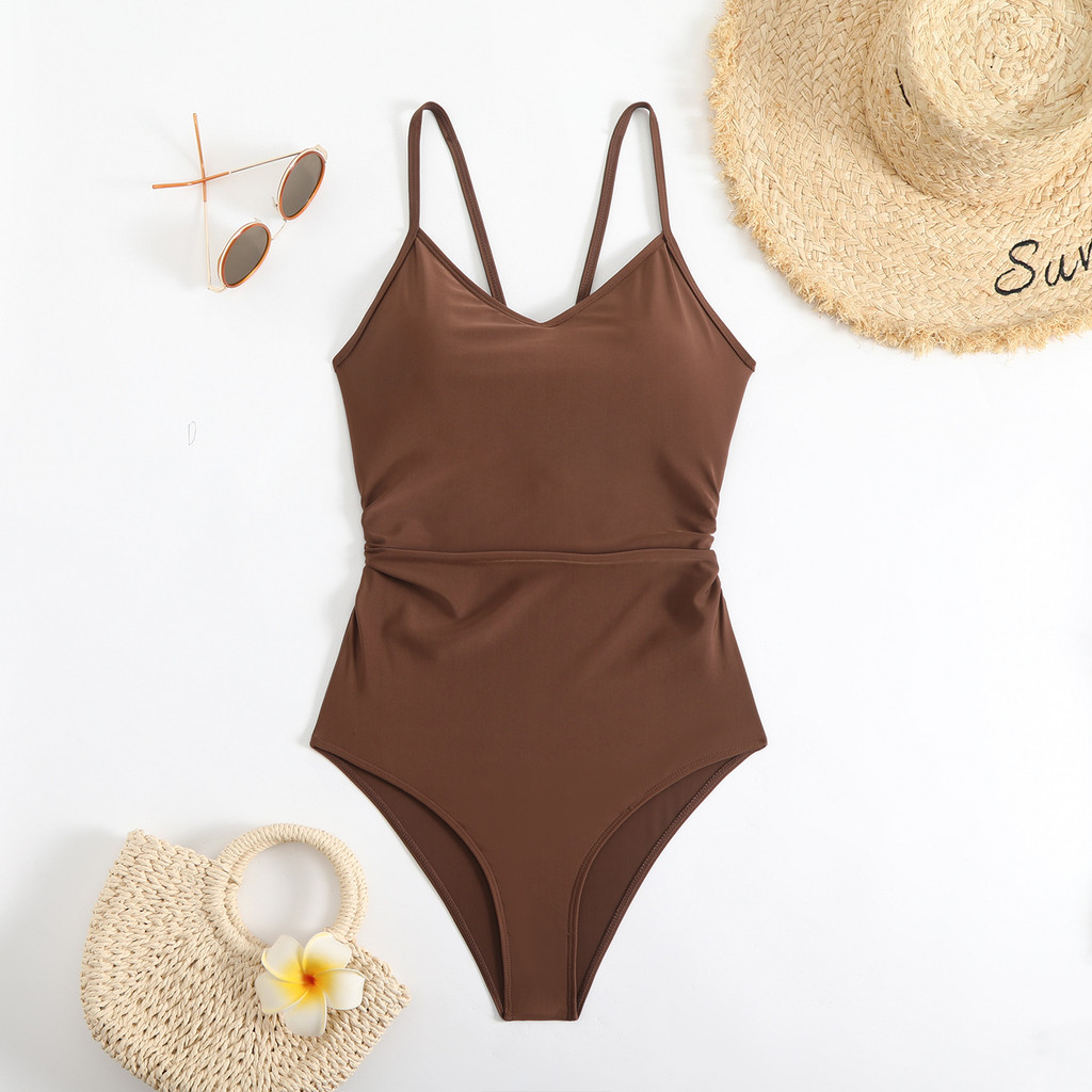 2025 New Brown Bodysuit One Piece Swimsuit Women Thong Swimwear Sexy Backless Bathing Suit Woman