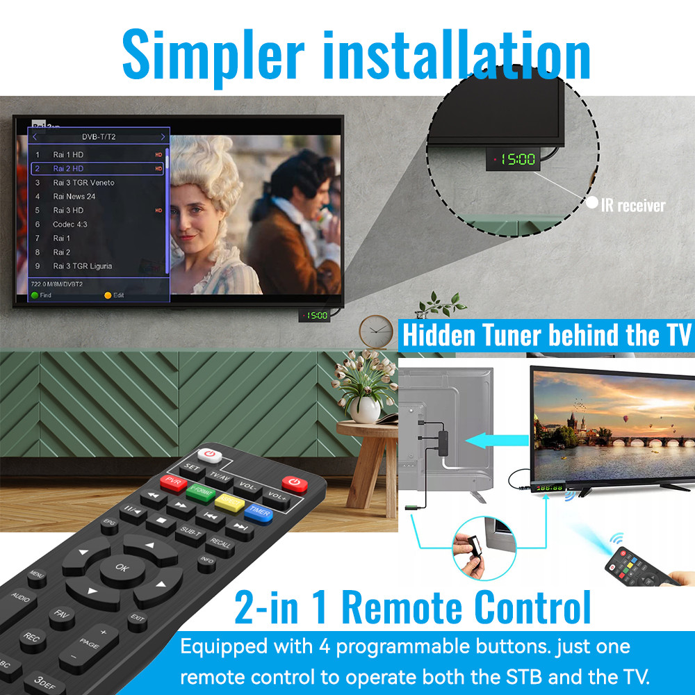 For Europe H.265 DVB-T2&C TV Decoder Dolby HD 1080P Mini TV Tuner HEVC 10Bit U8mini Digital