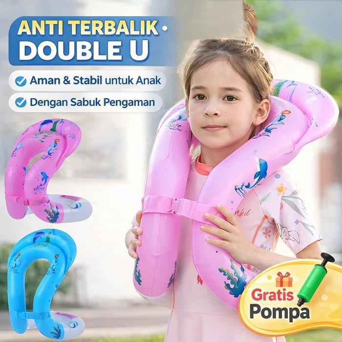 Bestway - Pelampung Renang Anak Anti Terbalik Double U Motif Lumba-Lumba Pvc Tebal & Lembut Dengan