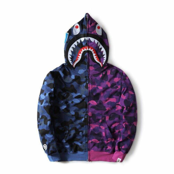 Jaket bape camo hoodie kaos bape shark