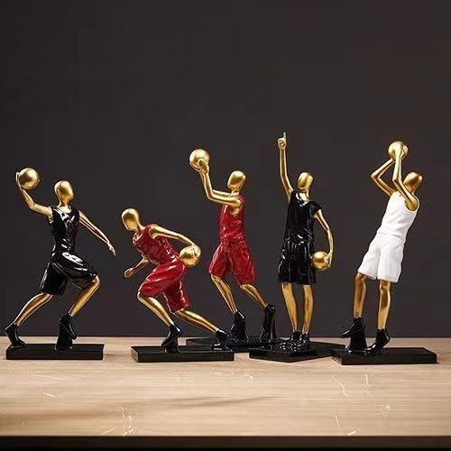 Modern Minimalist Basketball Football Player Resin Statue, Dynamic Sports Figurine Sculpture,