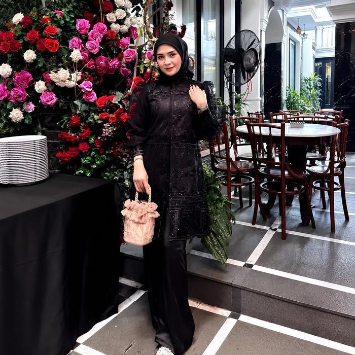 Official Sakura Set 2In1 Tunik+Celana Oneset Brukat Premium Setelan Wanita Tunik Brukat Kondangan