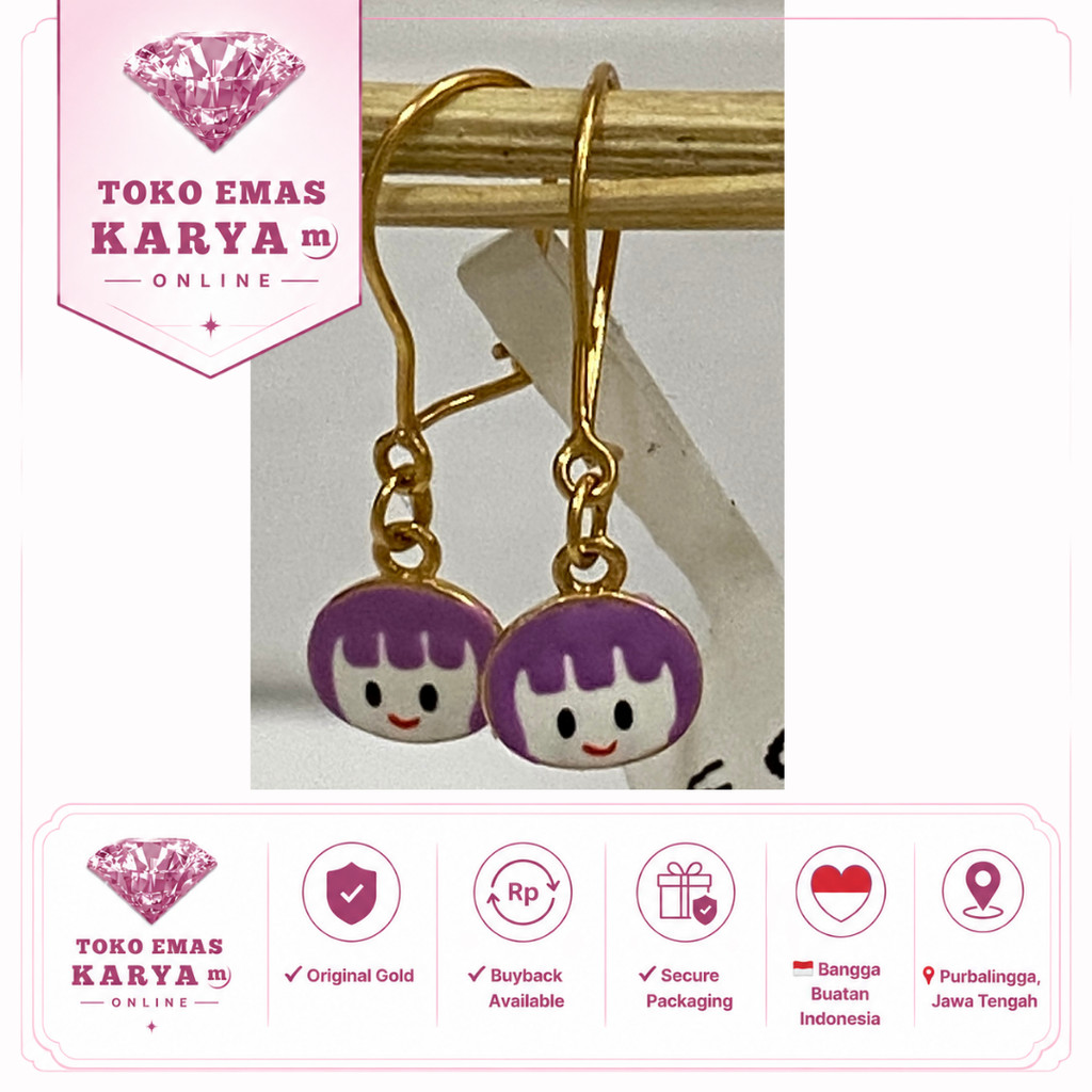 Anting Gondel Emas Asli 8k 375 Anak Perempuan Premium Tahan Karat Toko Mas Karya Model Tokoh Kartun 